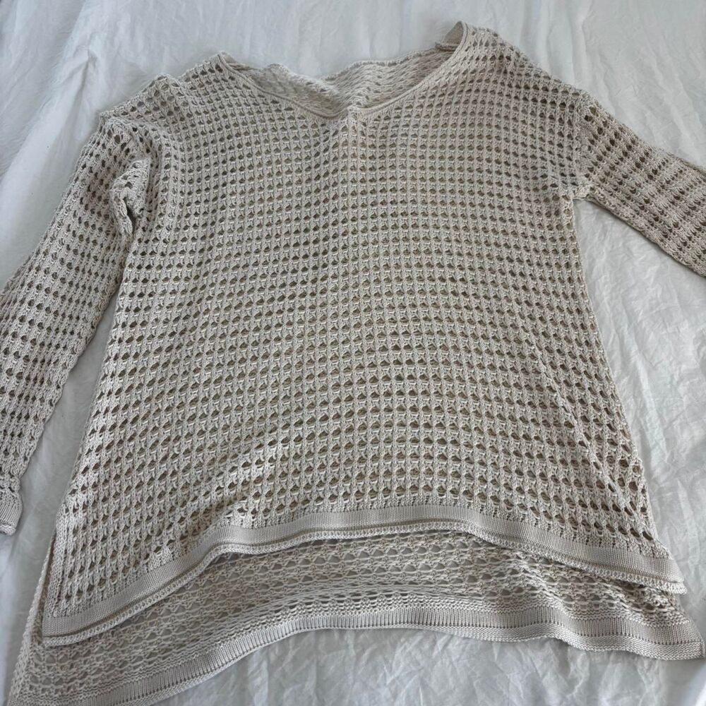 SHEIN Cover Up Beach Swimwear Women's Cream Knitted Medium Longsleeve Top Shirt